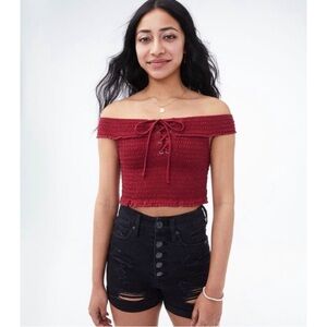 NWOT Aeropostale Smocked Off the Shoulder Crop Top